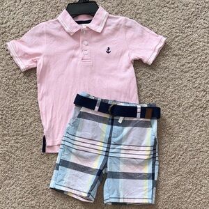 Gymboree Light Pink Polo Shirt and Plaid shorts for Kids